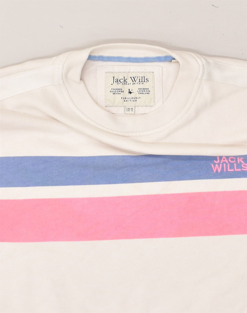 JACK WILLS Womens Crop Sweatshirt Jumper UK 10 Small White Striped Cotton | Vintage Jack Wills | Thrift | Second-Hand Jack Wills | Used Clothing | Messina Hembry 