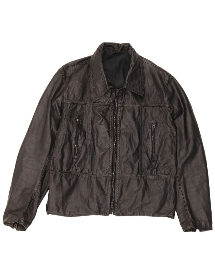 Vintage Womens Leather Jacket UK 18 XL Black Leather