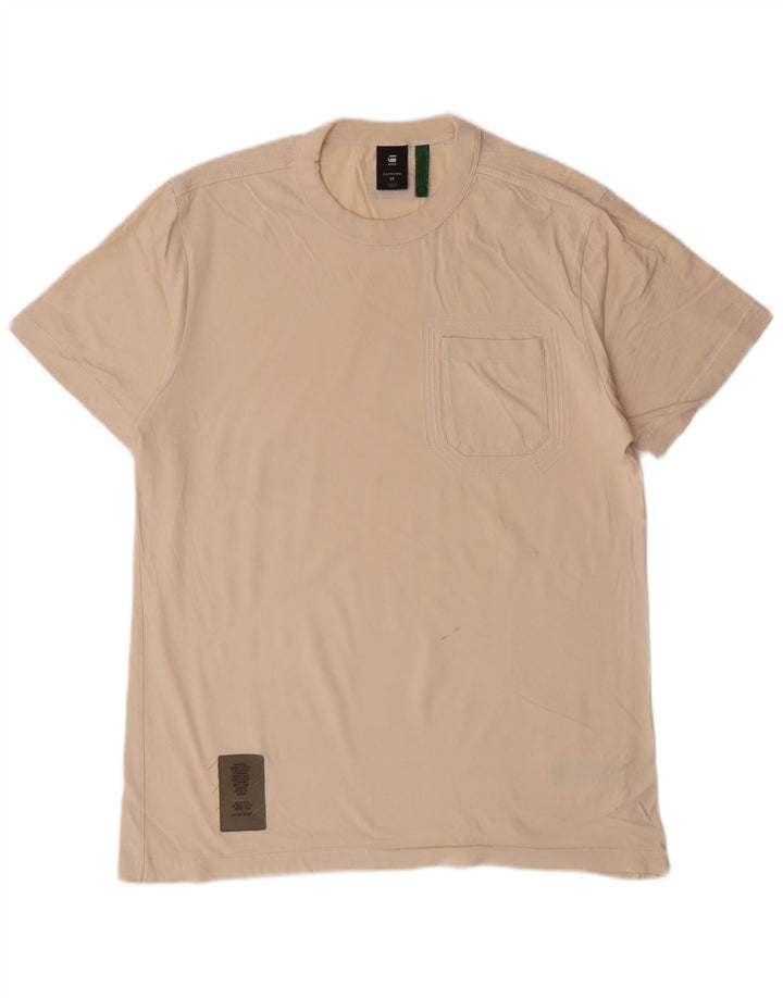 G-STAR Mens T-Shirt Top Medium Off White Cotton