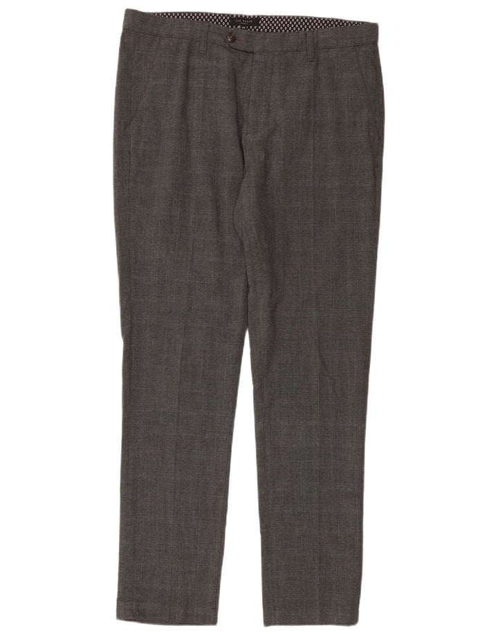 TED BAKER Mens Slim Suit Trousers W34 L32 Grey Check Polyester