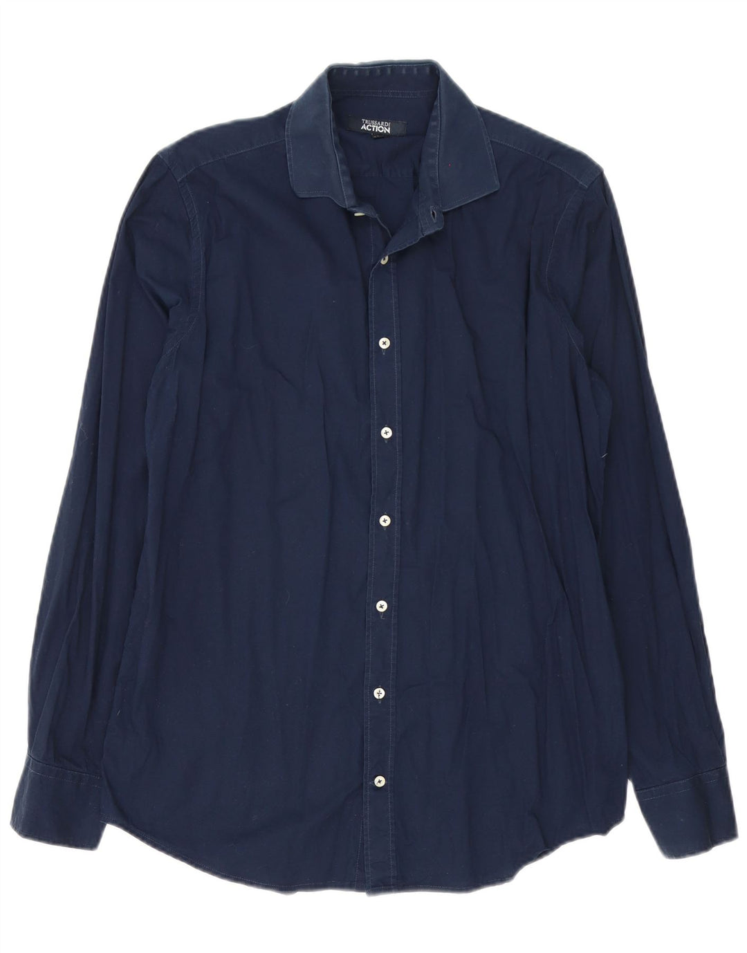 Trussardi Mens Shirt Size 41/42 Large Navy Blue Cotton