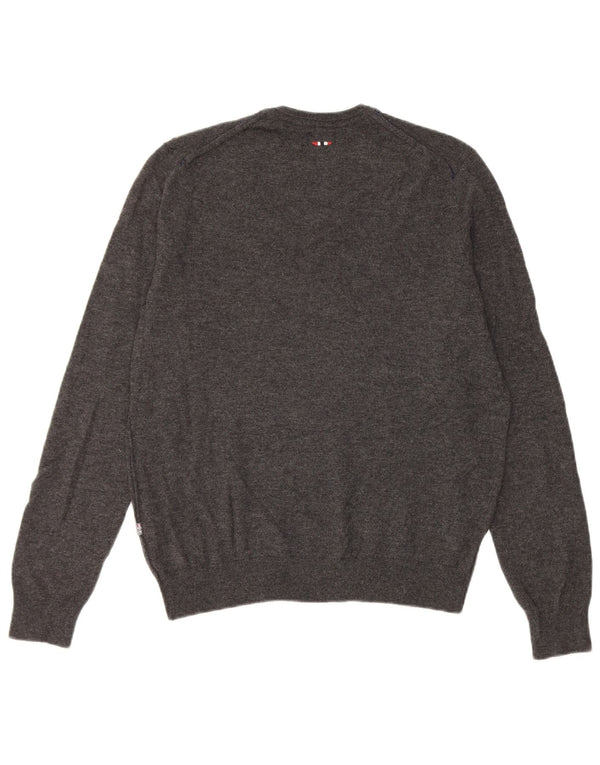 Napapijri Mens Geographic Crew Neck Jumper Sweater Small Grey Merino Wool
