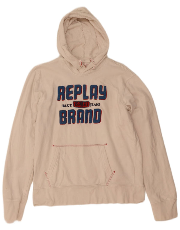 Replay Womens Graphic Hoodie Jumper UK 14 Large White