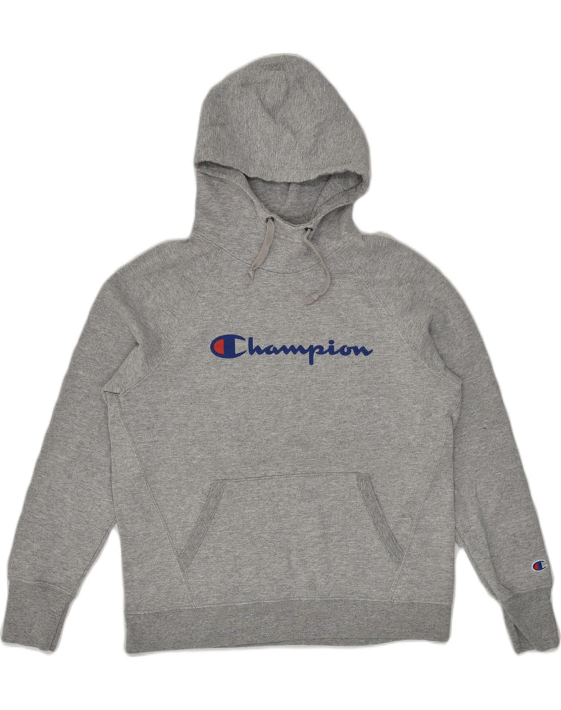 CHAMPION Womens Graphic Hoodie Jumper UK 12 Medium Grey Cotton | Vintage Champion | Thrift | Second-Hand Champion | Used Clothing | Messina Hembry 