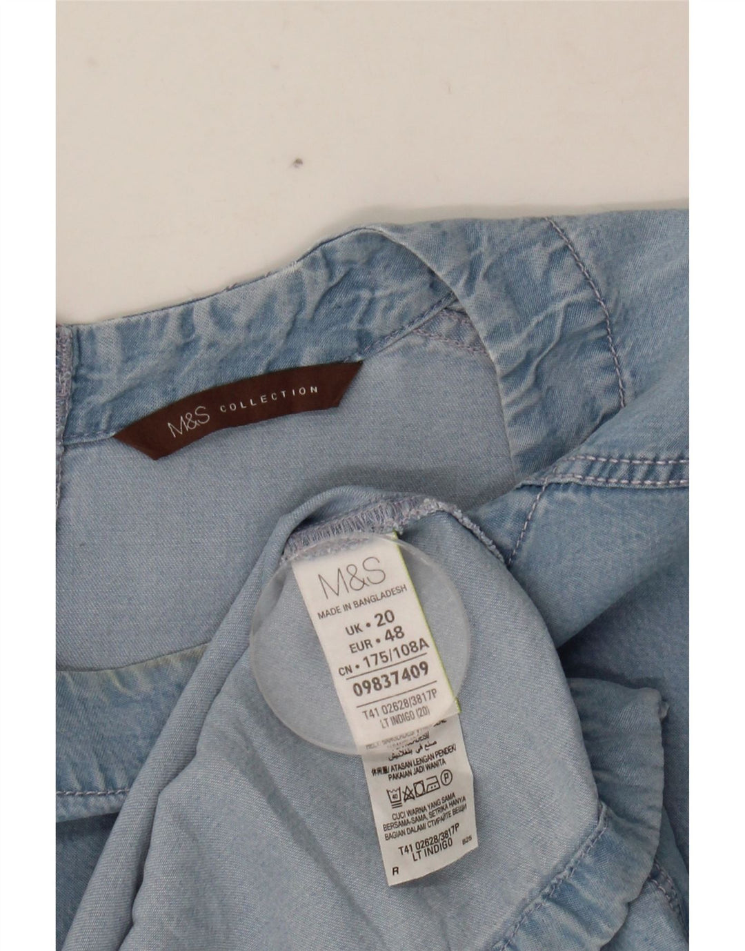 MARKS & SPENCER Womens Denim Blouse Top UK 20 2XL Blue Lyocell