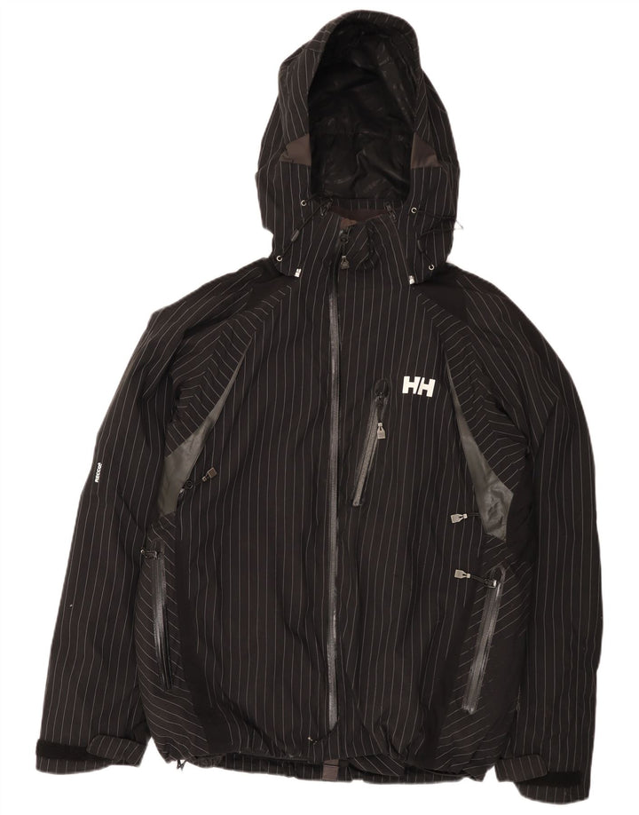 Helly Hansen Mens Graphic Hooded Rain Jacket UK 38 Medium Black Striped