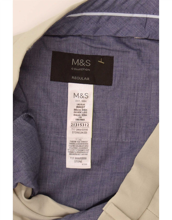 Marks & Spencer Mens Regular Suit Trousers W34 L33 Beige Polyester