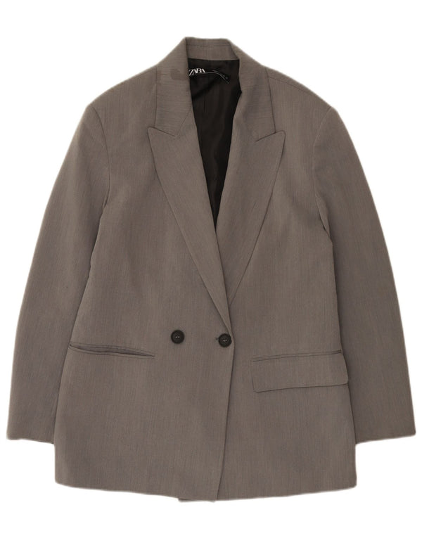 Zara Womens Double Breasted Oversized Blazer Jacket UK 10 Small Grey