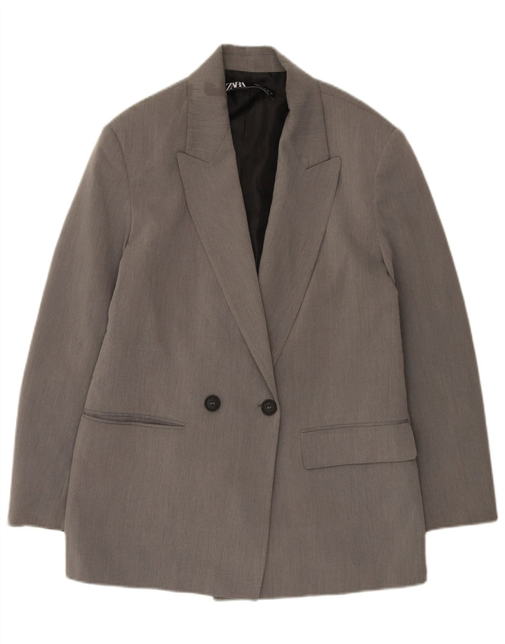 Zara Womens Double Breasted Oversized Blazer Jacket UK 10 Small Grey