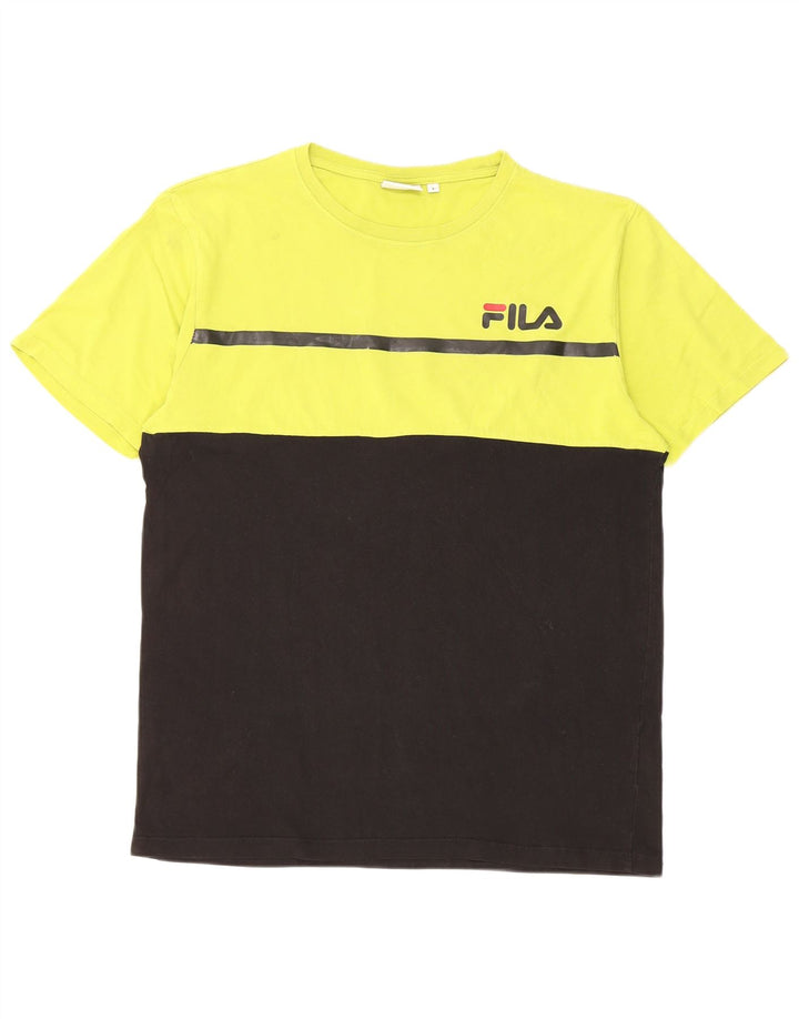 Fila Mens T-Shirt Top Large Yellow Colourblock Cotton