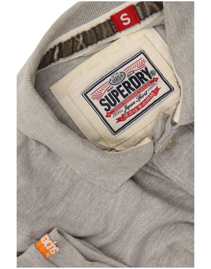 SUPERDRY Mens Graphic Polo Shirt Small Grey Flecked