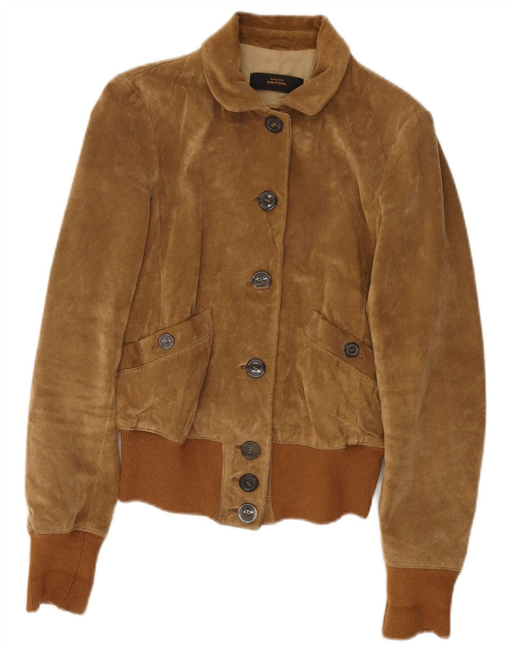 MAURO GRIFONI  Womens Suede Bomber Jacket IT 42 Medium Brown Leather