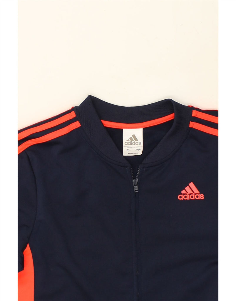 ADIDAS Womens Tracksuit Top Jacket UK 16 Large Navy Blue Colourblock | Vintage Adidas | Thrift | Second-Hand Adidas | Used Clothing | Messina Hembry 