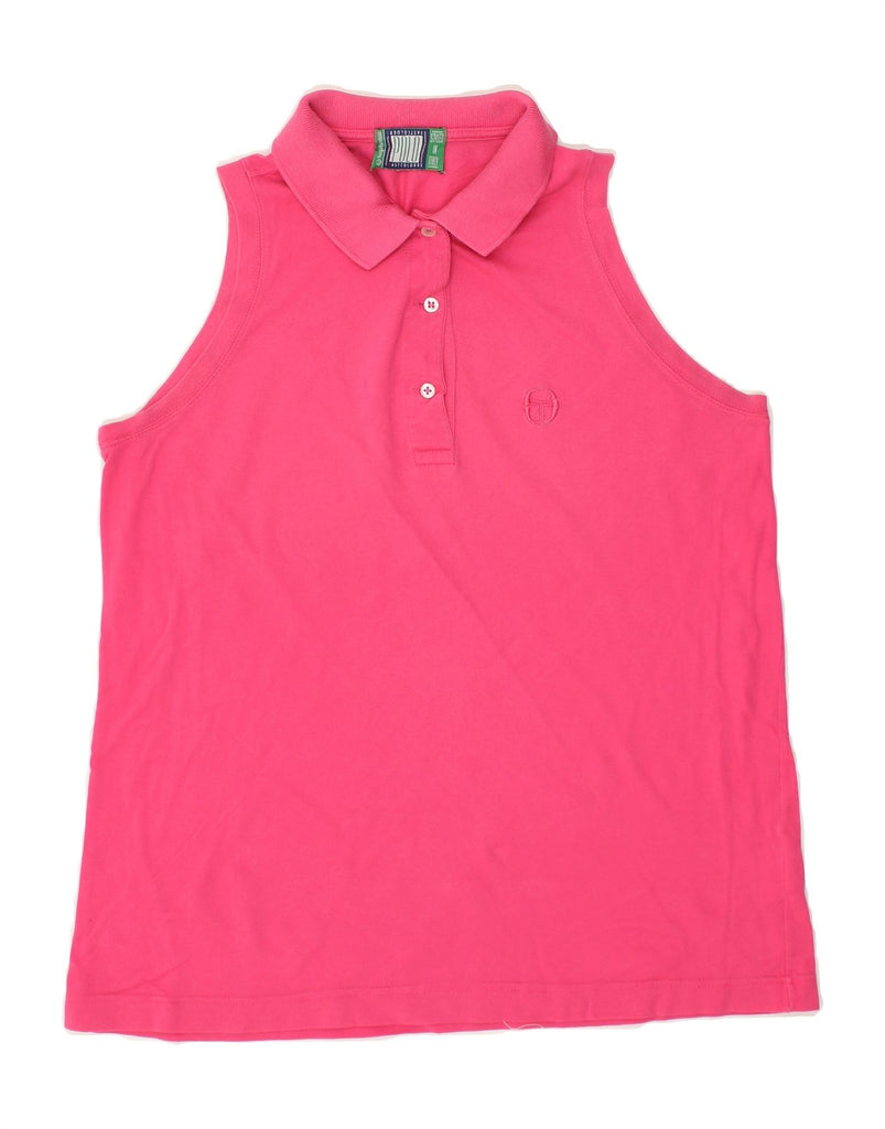 SERGIO TACCHINI Womens Sleeveless Polo Shirt UK 12  Medium Pink Cotton | Vintage Sergio Tacchini | Thrift | Second-Hand Sergio Tacchini | Used Clothing | Messina Hembry 