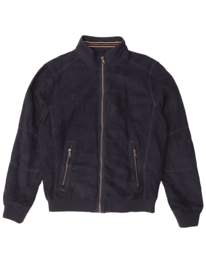 Zara Mens Bomber Jacket UK 36 Small Navy Blue Polyester