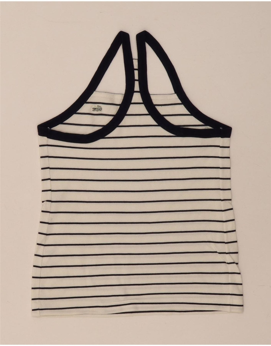 Lacoste Womens Vest Top Size 36 Small Off White Striped Cotton