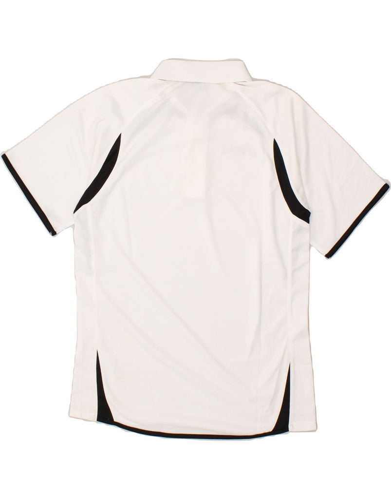 ASICS Mens Polo Shirt Medium White Striped Polyester | Vintage Asics | Thrift | Second-Hand Asics | Used Clothing | Messina Hembry 