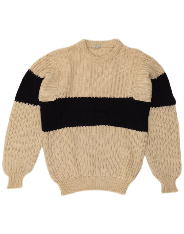 Ocean Star Mens Crew Neck Jumper Sweater IT 48 Medium Beige Colourblock