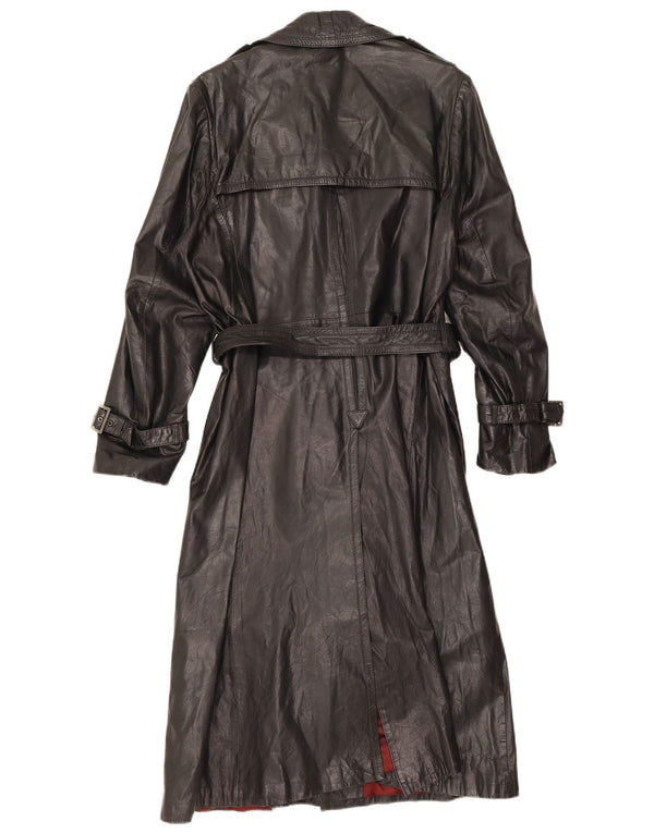 Vintage Womens Double Breasted Leather Coat IT 48 XL Black