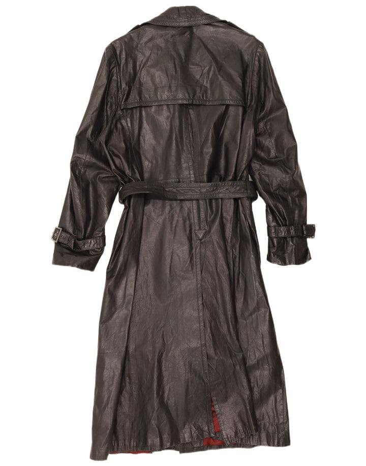 Vintage Womens Double Breasted Leather Coat IT 48 XL Black
