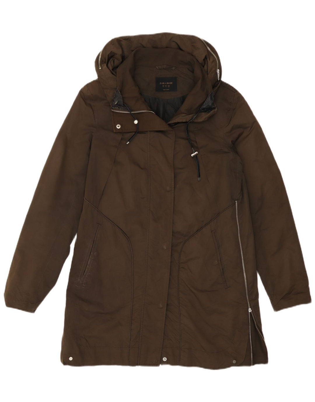 Zara Womens Hooded Oversized Parka Jacket UK 10 Small Khaki