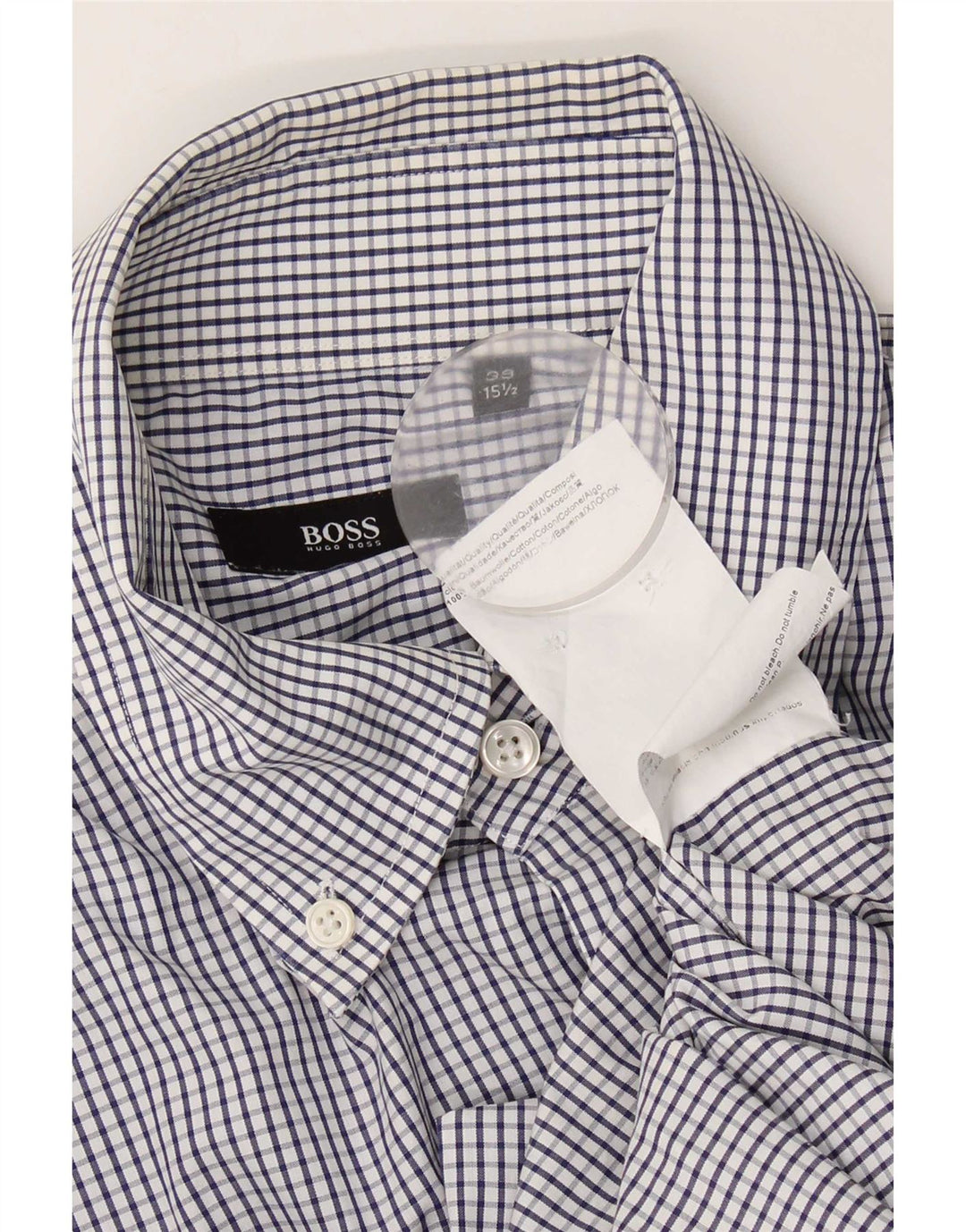 Hugo Boss Mens Shirt Size 39 15 1/2 Medium Blue Gingham Cotton