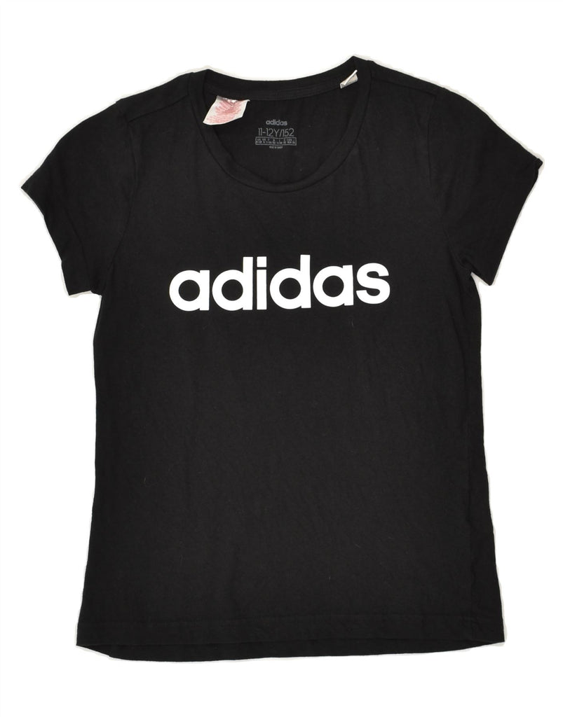 ADIDAS Girls Graphic T-Shirt Top 11-12 Years Black Cotton | Vintage Adidas | Thrift | Second-Hand Adidas | Used Clothing | Messina Hembry 