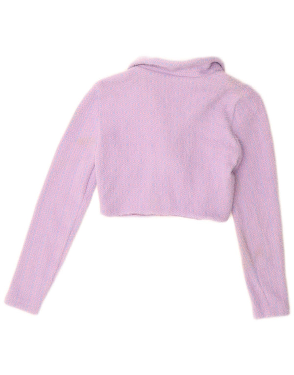 Zara Womens Crop Cardigan Sweater UK 10 Small Purple Geometric