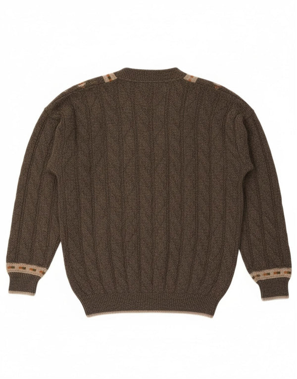 Noba 1950 Mens V-Neck Jumper Sweater IT 52 Large Khaki Geometric Wool