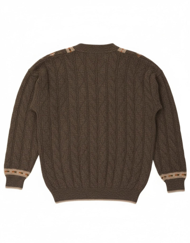 Noba 1950 Mens V-Neck Jumper Sweater IT 52 Large Khaki Geometric Wool