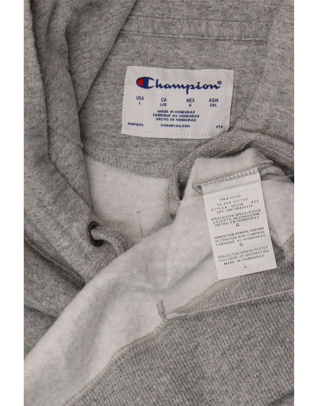 Champion Mens Graphic Hoodie Jumper Large Grey Cotton