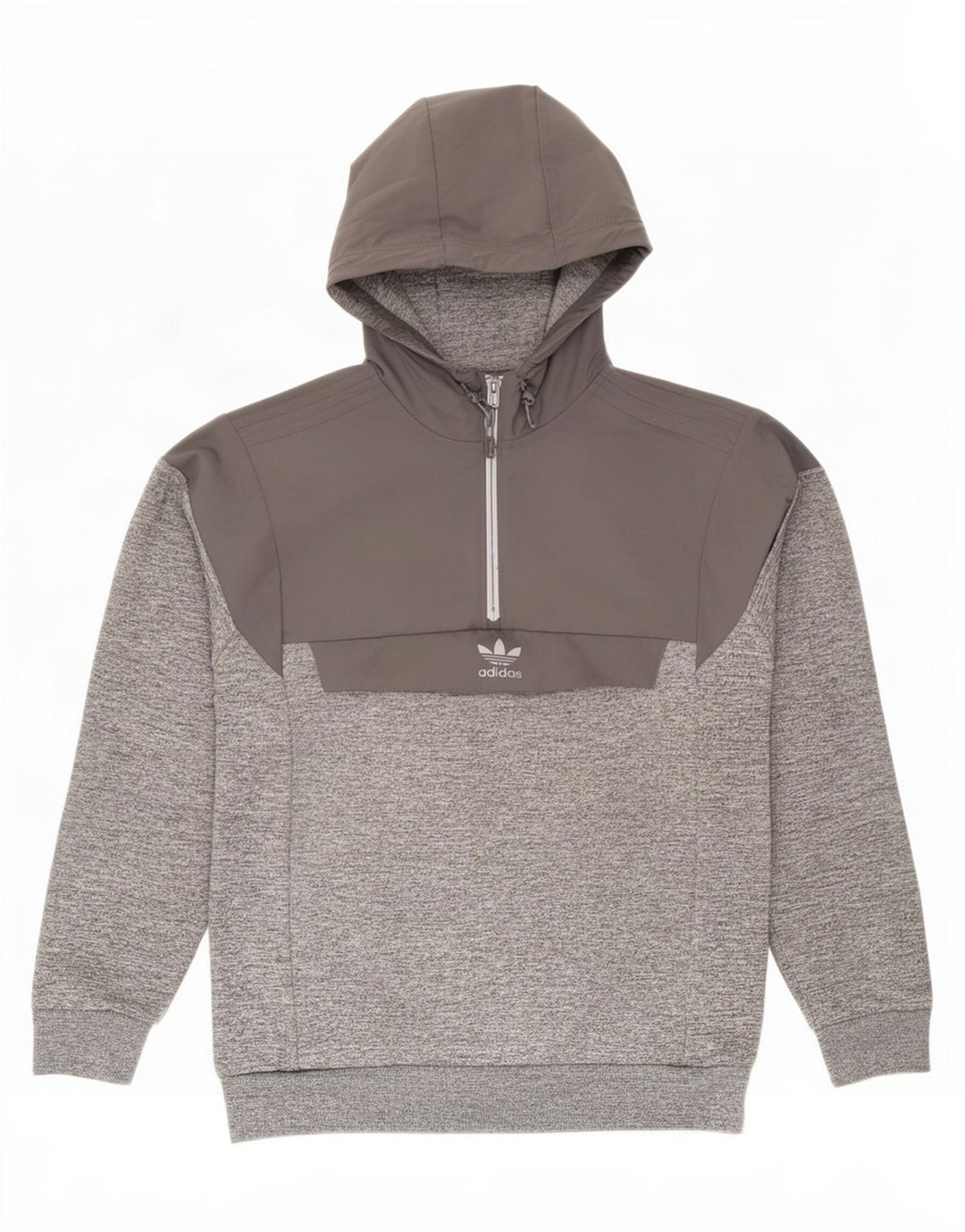 Adidas Mens Zip Neck Hoodie Jumper Medium Grey Colourblock Polyester