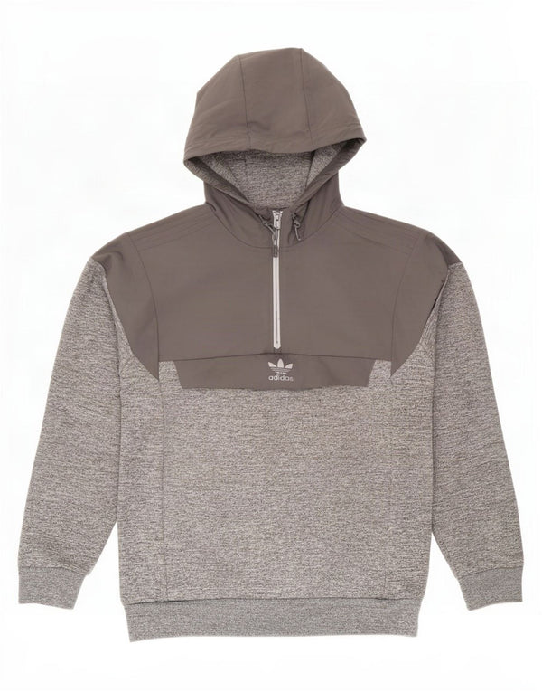 Adidas Mens Zip Neck Hoodie Jumper Medium Grey Colourblock Polyester