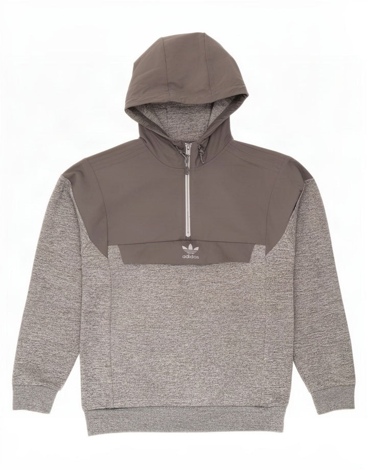 Adidas Mens Zip Neck Hoodie Jumper Medium Grey Colourblock Polyester