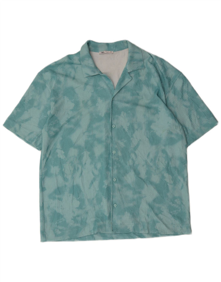Zara Mens Short Sleeve Shirt Medium Blue Tie Dye