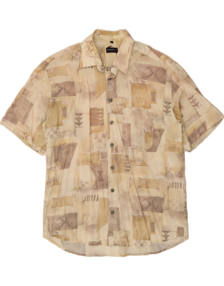 CARLETTI Mens Short Sleeve Shirt XL Beige Patchwork Vintage Carletti and Second-Hand Carletti from Messina Hembry 