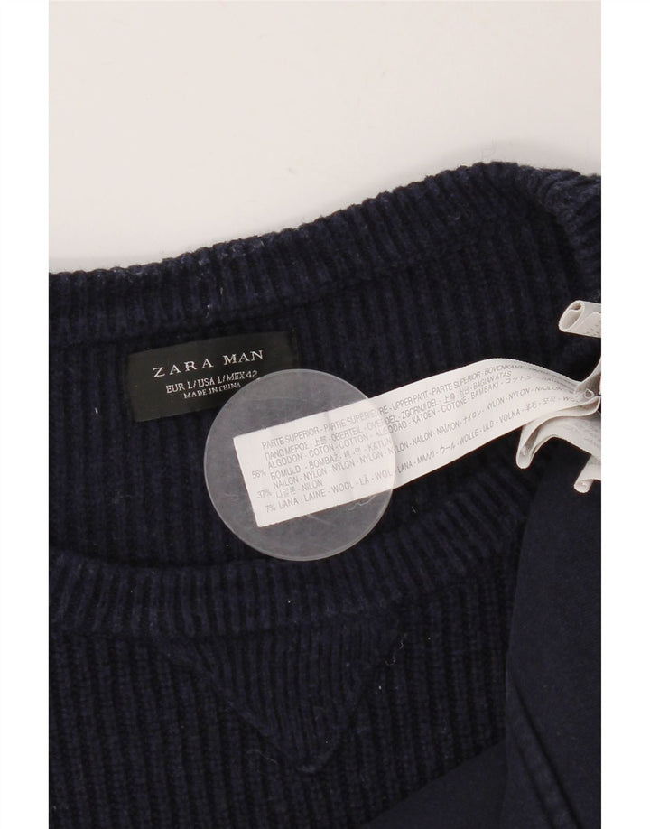 Zara Mens Sweatshirt Jumper Large Navy Blue Cotton
