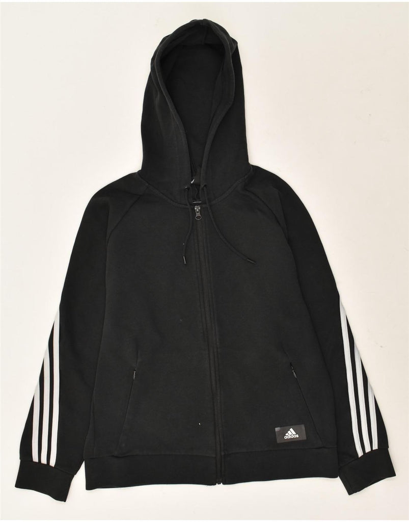 ADIDAS Womens Zip Hoodie Sweater UK 12/14 Medium Black Cotton | Vintage Adidas | Thrift | Second-Hand Adidas | Used Clothing | Messina Hembry 