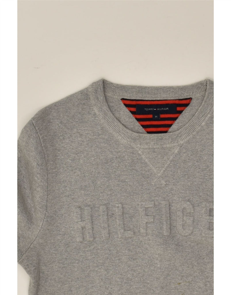 TOMMY HILFIGER Mens Graphic Crew Neck Jumper Sweater Medium Grey Cotton | Vintage Tommy Hilfiger | Thrift | Second-Hand Tommy Hilfiger | Used Clothing | Messina Hembry 