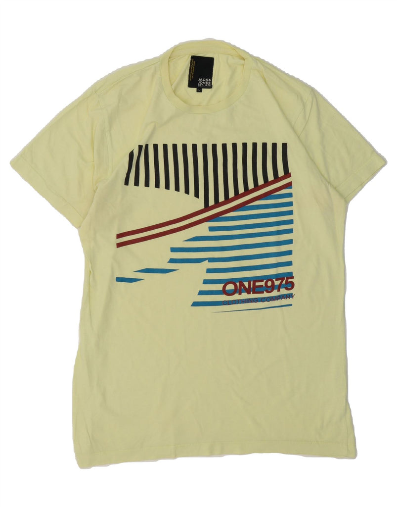 JACK & JONES Mens Graphic T-Shirt Top Large Yellow Cotton Vintage Jack & Jones and Second-Hand Jack & Jones from Messina Hembry 