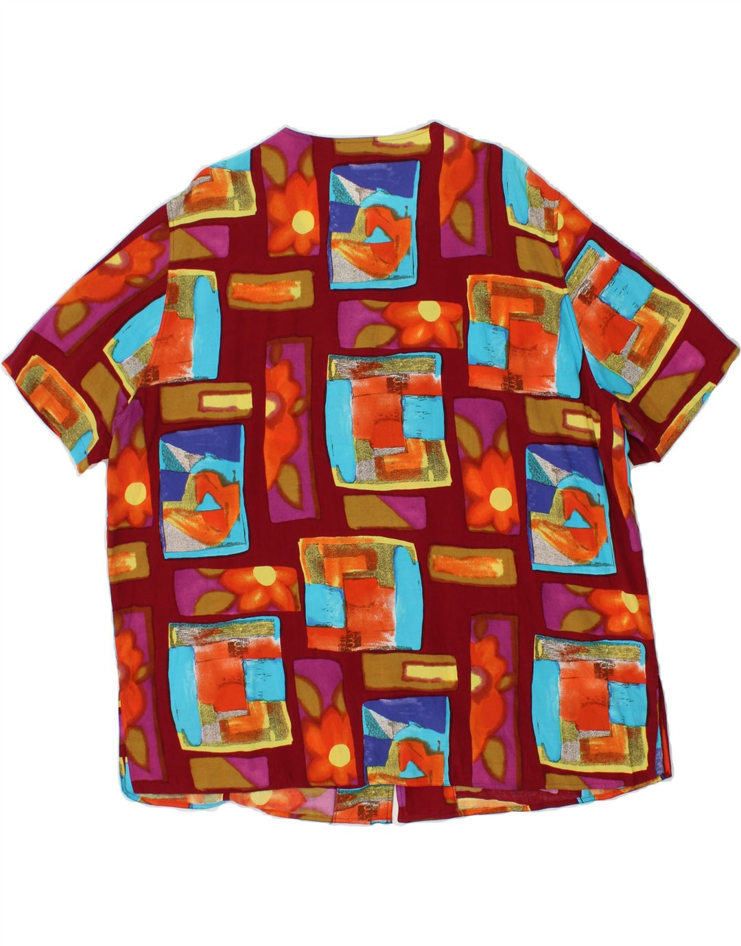 ELENA MIRO Womens Short Sleeve Shirt Blouse UK 20 2XL Red Patchwork Vintage ELENA MIRO and Second-Hand ELENA MIRO from Messina Hembry 