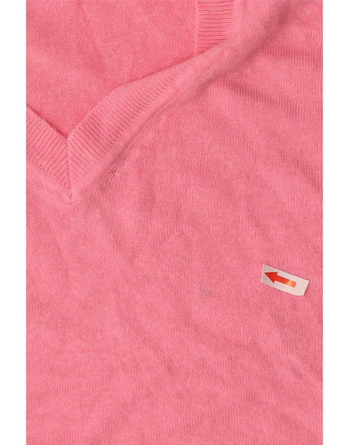 Marks & Spencer Womens V-Neck Jumper Sweater UK 14 Medium Pink Acrylic
