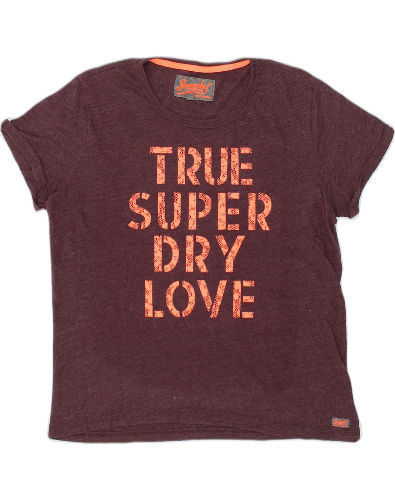 SUPERDRY Womens Graphic T-Shirt Top UK 16 Large Maroon Cotton | Vintage Superdry | Thrift | Second-Hand Superdry | Used Clothing | Messina Hembry 