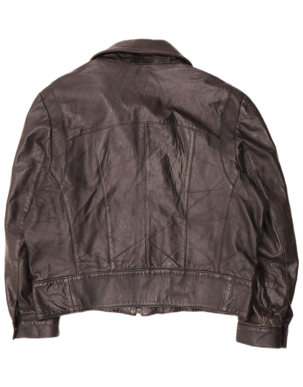 Vintage Womens Oversized Leather Jacket IT 50 XL Black