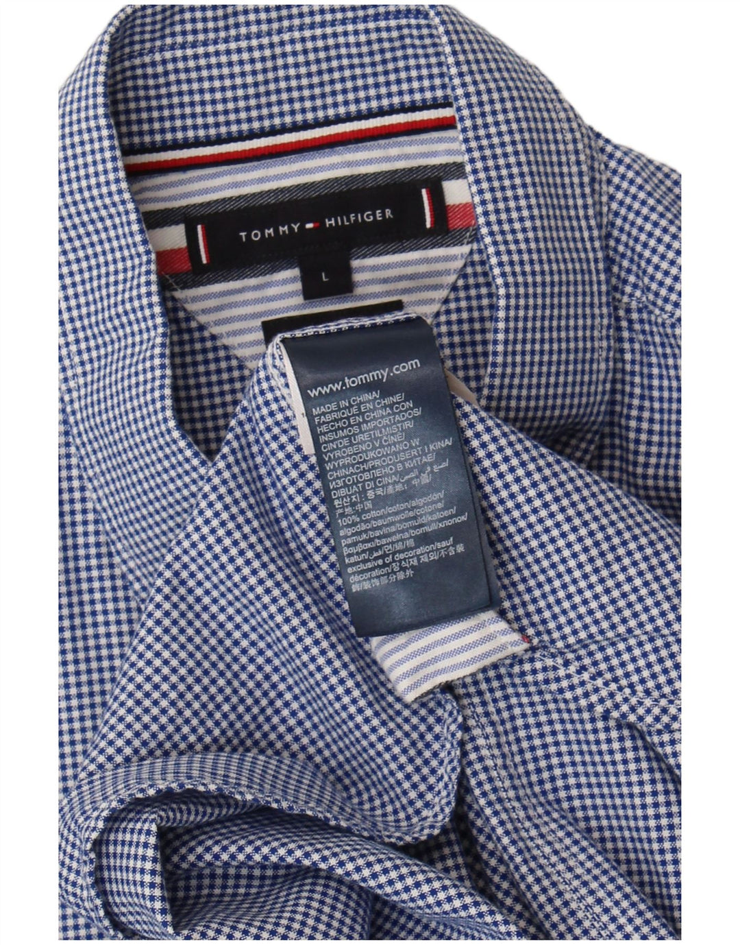 Tommy Hilfiger Mens Shirt Large Blue Gingham Cotton