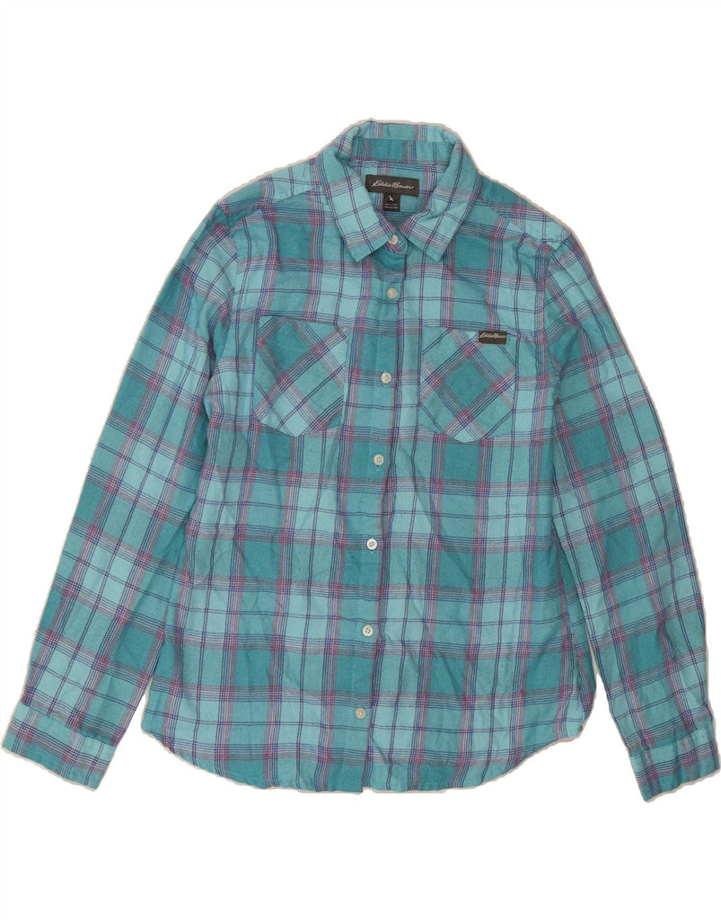 EDDIE BAUER Girls Flannel Shirt 13-14 Years Large Blue Check Polyester Vintage Eddie Bauer and Second-Hand Eddie Bauer from Messina Hembry 