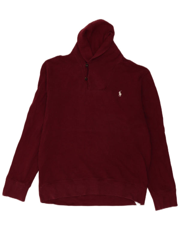 Polo Ralph Lauren Mens Shawl Neck Sweatshirt Jumper Large Burgundy Cotton