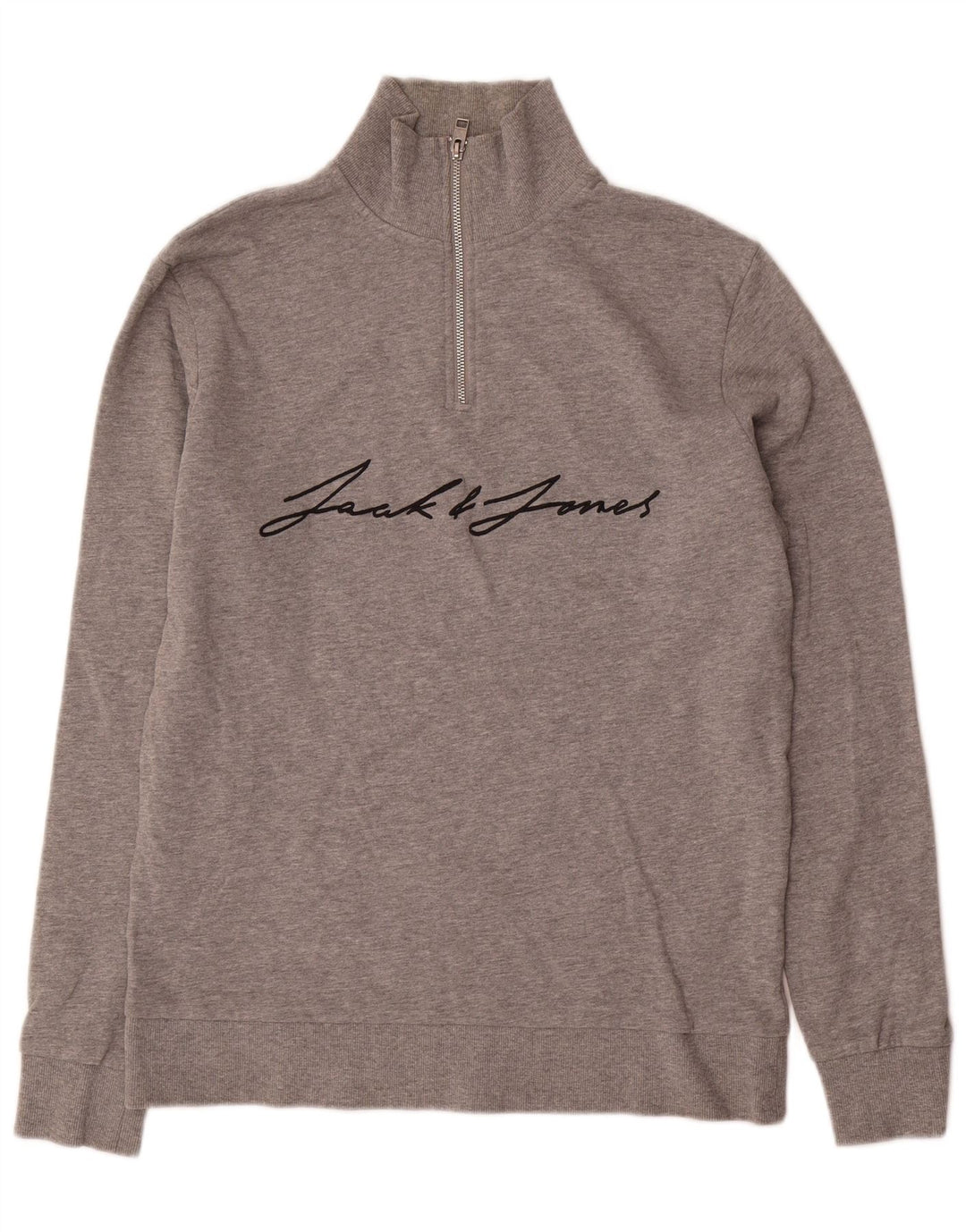 Jack & Jones Mens Graphic Zip Neck Sweatshirt Jumper Large Grey Flecked