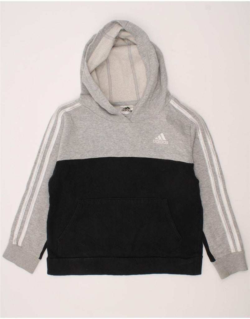 ADIDAS Boys Hoodie Jumper 7-8 Years Small Black Colourblock Cotton Vintage Adidas and Second-Hand Adidas from Messina Hembry 