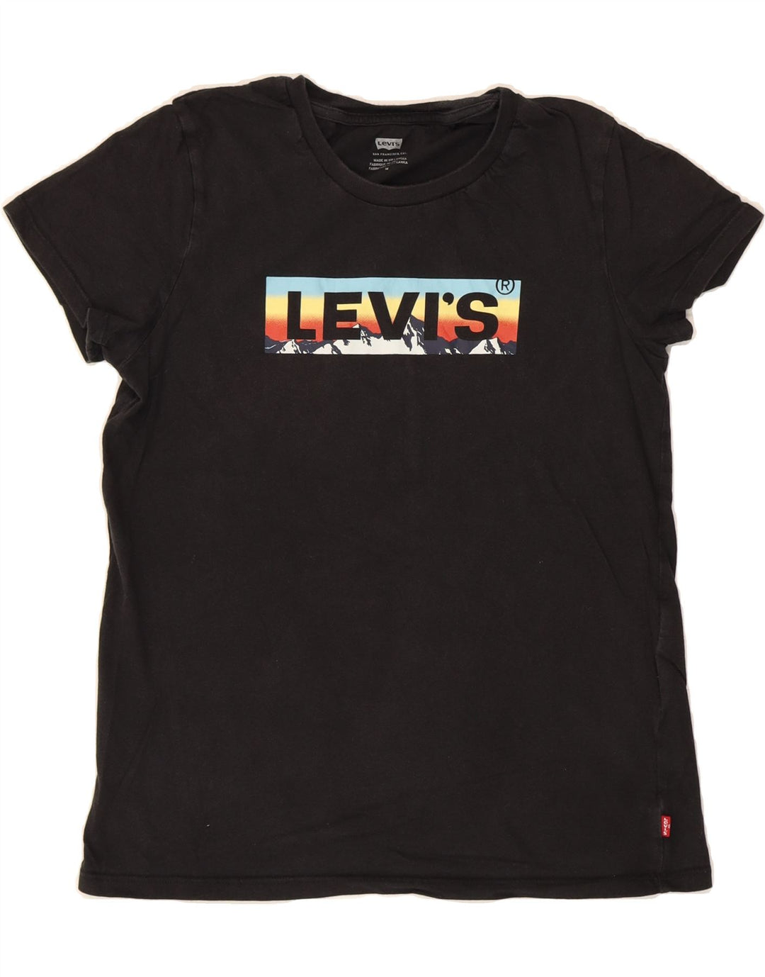 LEVI'S Womens Graphic T-Shirt Top UK 12 Medium Black Cotton Vintage Levi's and Second-Hand Levi's from Messina Hembry 